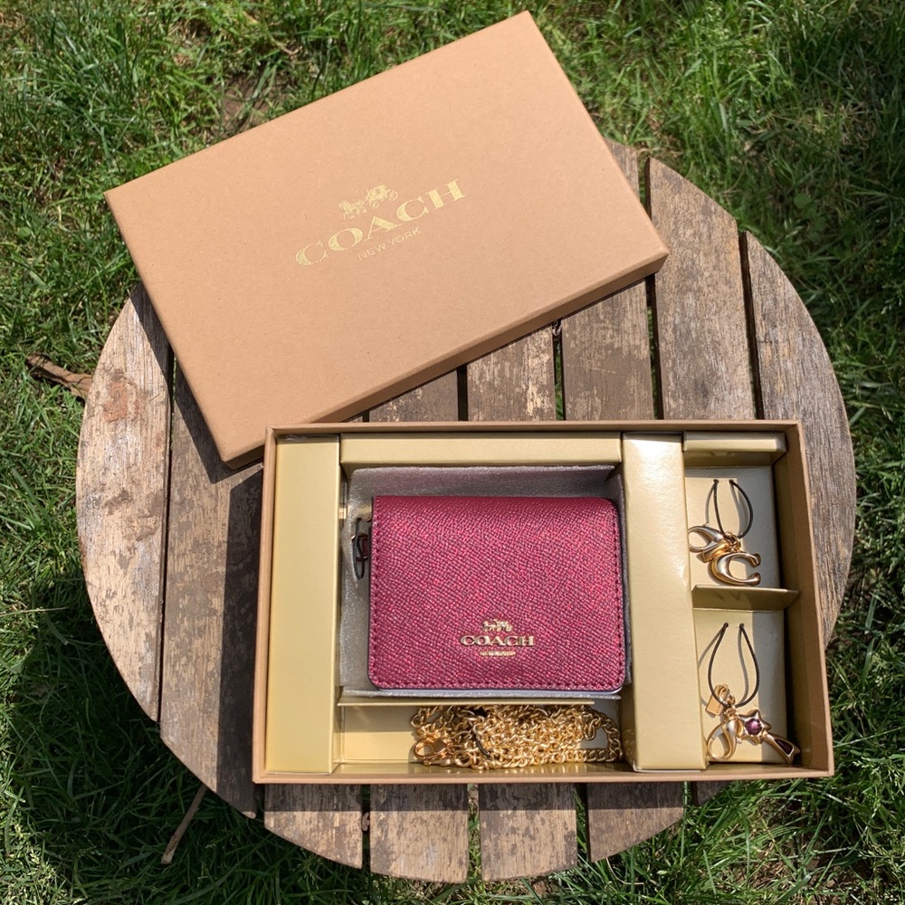 Rare Coach Black Cherry Mini Wallet with Chain